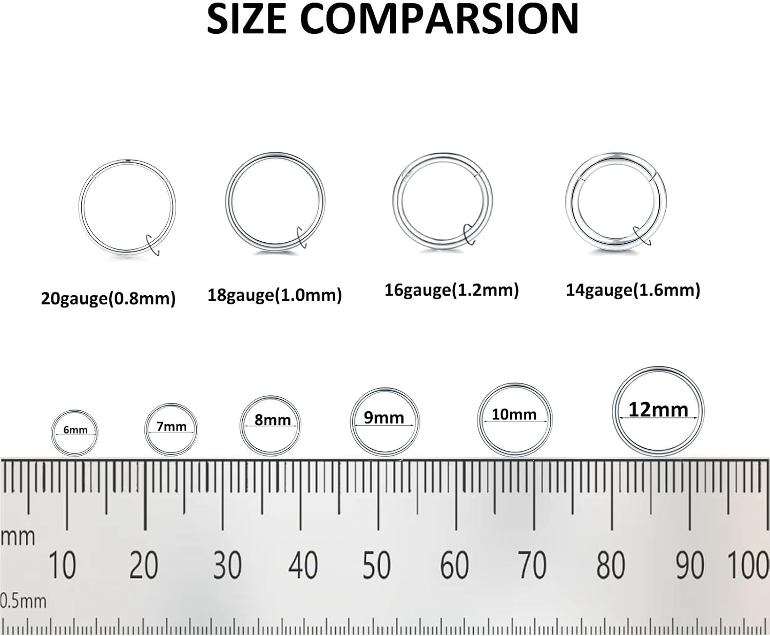 20G 18G 16G 14G Nose Rings Hoops 316L Surgical Steel Hinged Clicker Segment Septum Nose Lip Rings for Women 6mm 7mm 8mm 9mm 10mm 12mm Gold Silver Black Rose Gold Blue