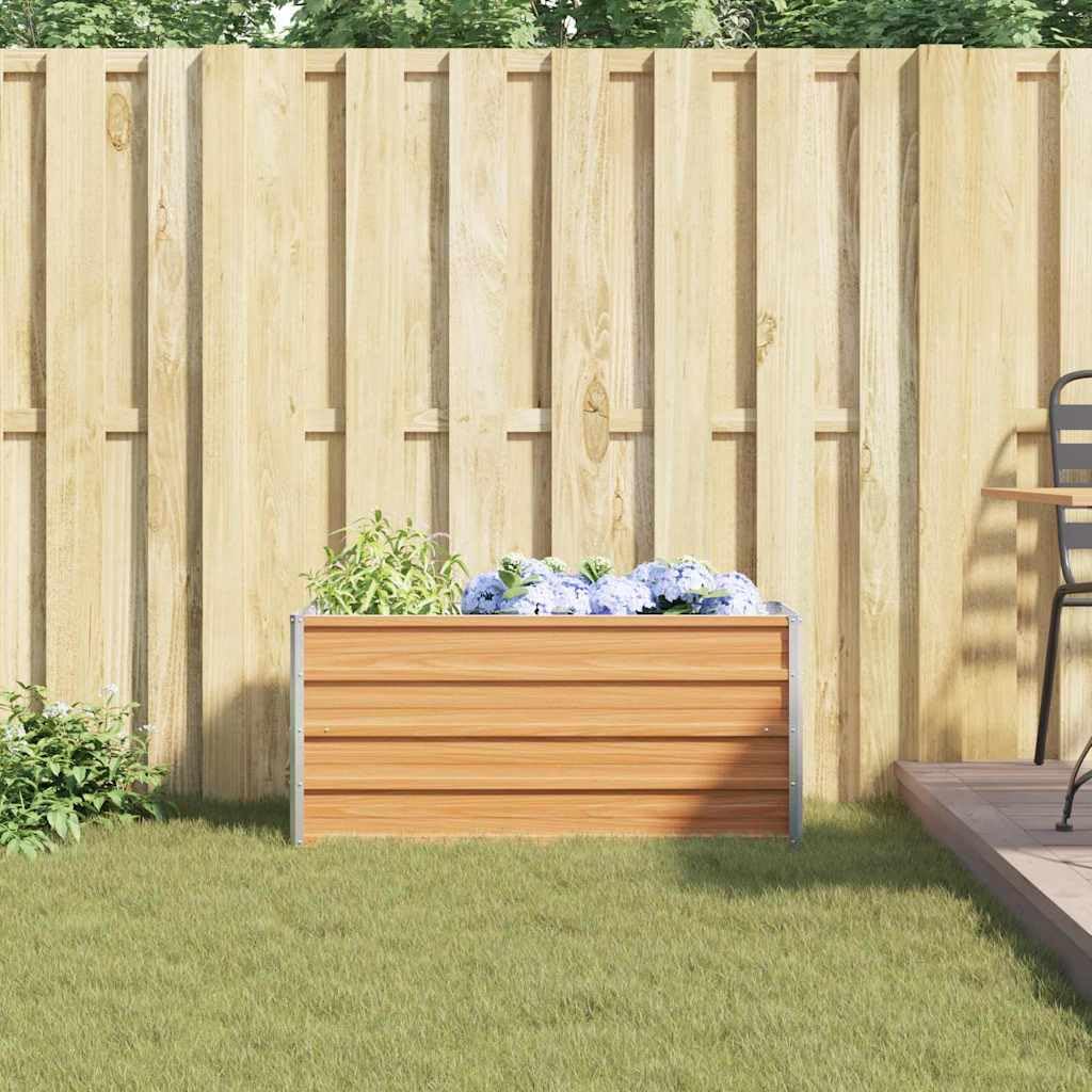 IKAYAA Jardinera Alto de Acero Inoxidable, Macetero Grande Exterior, Maceta Alta Exterior y Terraza, Maceta Grande, Jardinera Alta Marrón Claro 100 x 40 x 45 cm