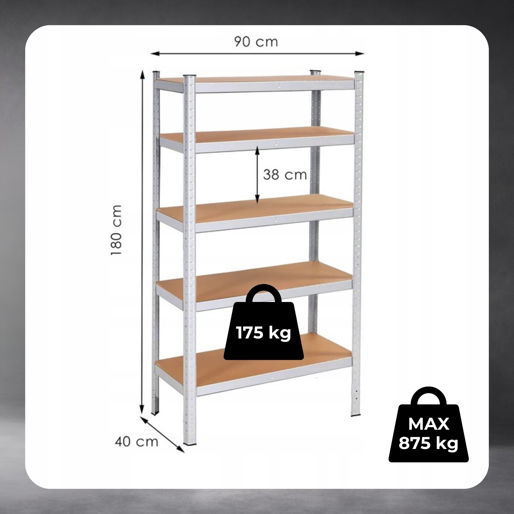 SPRINGOS Étagère de garage en métal 90 x 180 x 40 cm 5 étagères Argenté