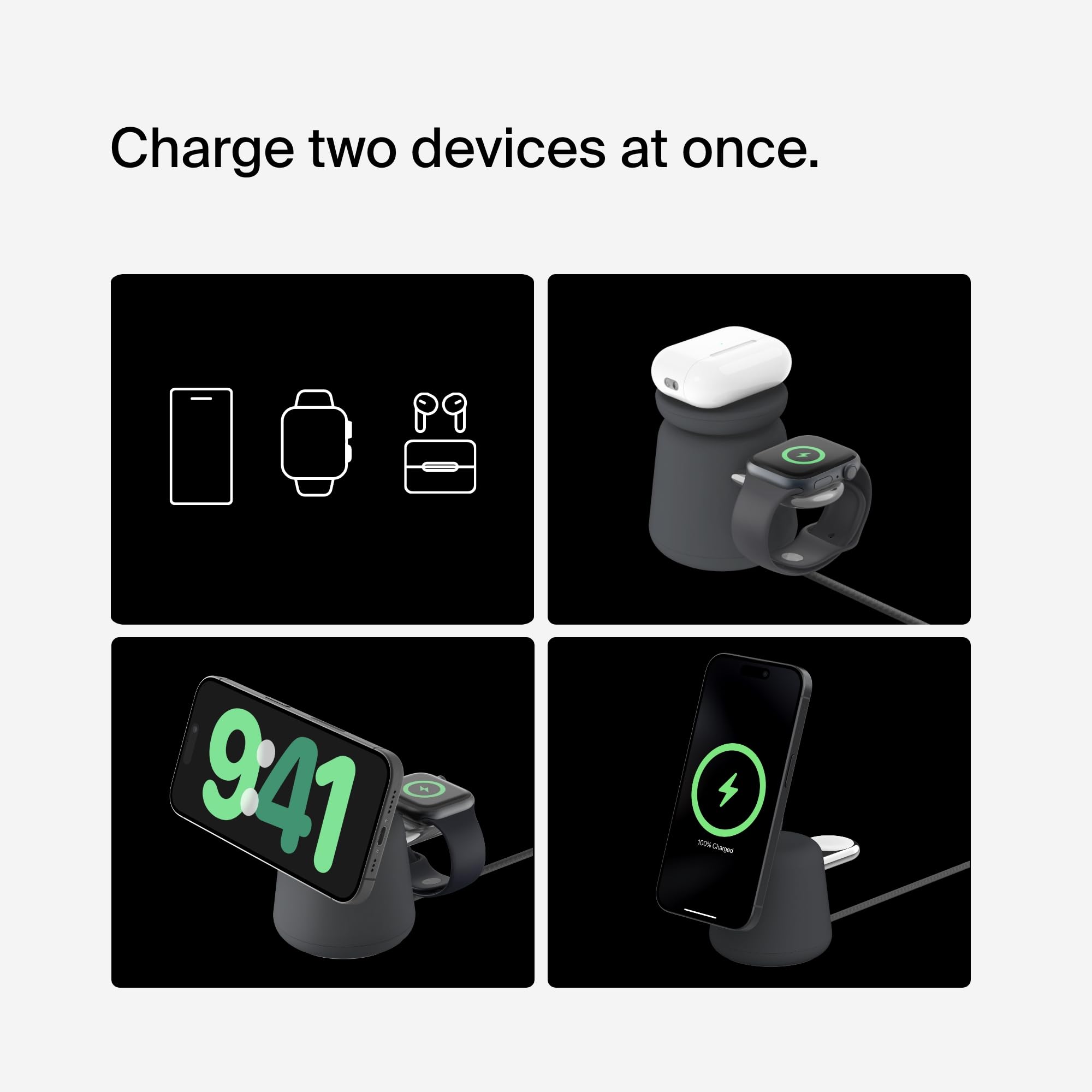 Belkin BEL 15W 2IN-1 Wireless Charging Dock MAG Charcoal