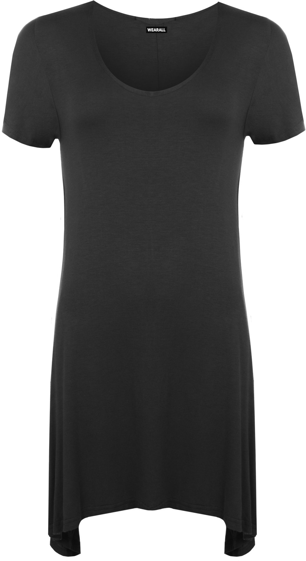 Wearall Women's Black New Dipped Hem Uneven Plain Short Sleeve Stretch T-Shirt Top 28/30