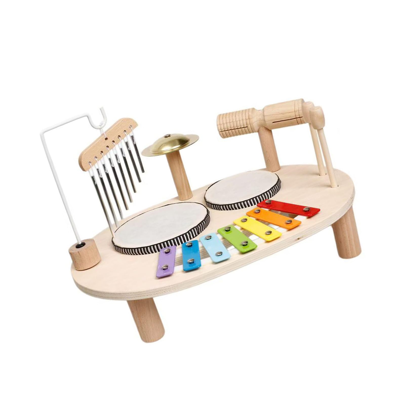 Musik Spieltisch mit Trommel und Xylophon, Percussion Set aus Holz für Familienrhythmus und Vorschulaktivitäten 3 Jahren für den täglichen Gebrauch zu Hause