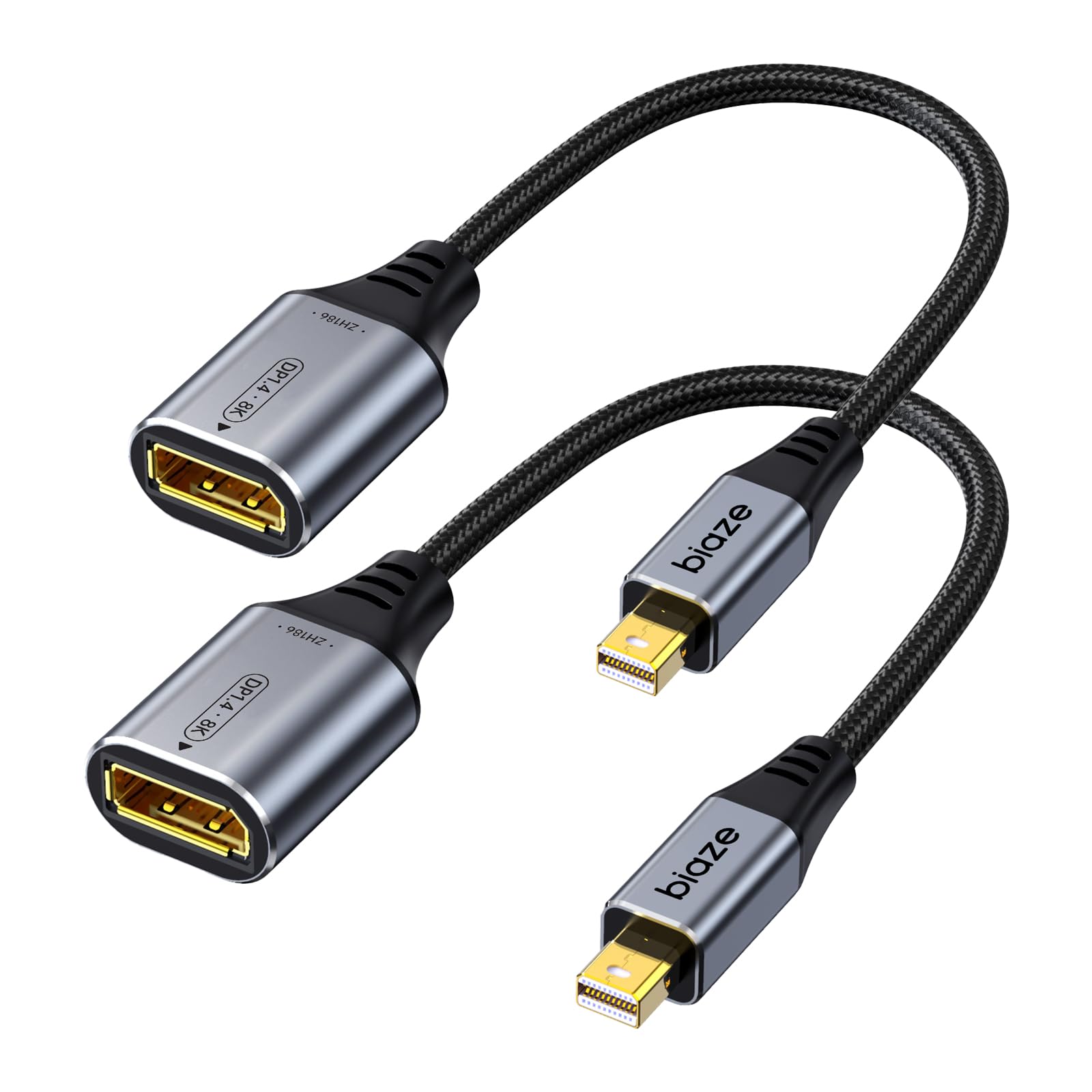 Lot de 2 adaptateurs Mini DisplayPort 8K vers DisplayPort 1.4 – mâle vers femelle, 32,4 Gbit/s 8K @ 60 Hz bidirectionnel Mini DP vers DP pour ordinateur portable de jeu, MacBook, iMac, moniteur