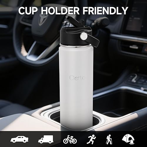 Miniatura 5 de Cierto Botella de agua aislada de 24 onzas con popote, termo de acero inoxidable con tapa a prueba de fugas para hombres, mujeres, niños y niñas,