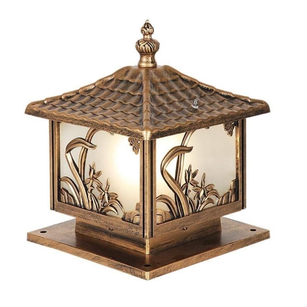 AZHKJKZH Post Cap Lights Aluminum Outdoor Pillar Light Glass Orchid Pattern Post European Style Garden Villa Courtyard Column Lights E27 Outdoor Garden(25 * 25 * 33cm)