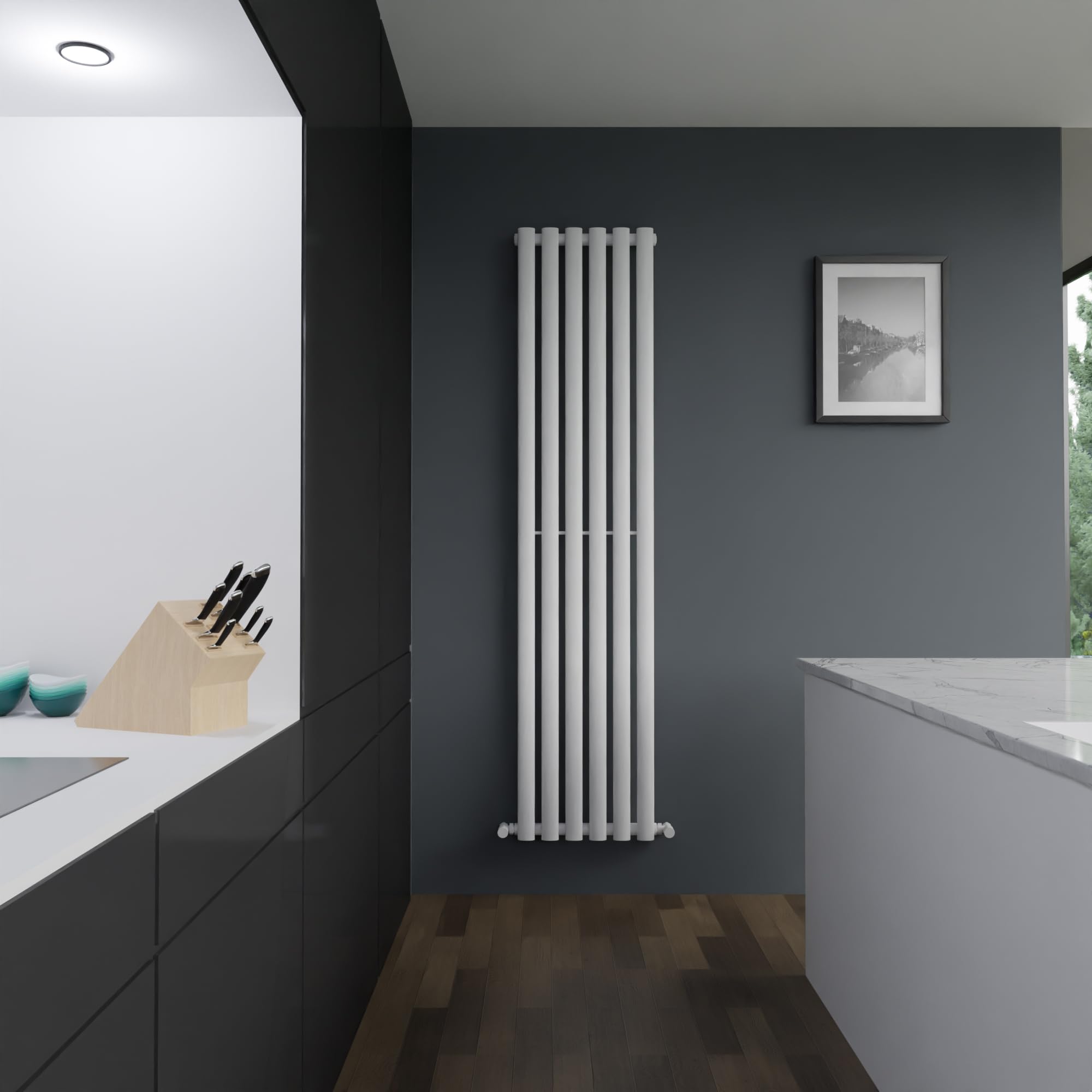 Brecon White Oval Tube Designer Radiator Vertical Central Heating - 420mm (w) x 1800mm (h) - BTUs 3200