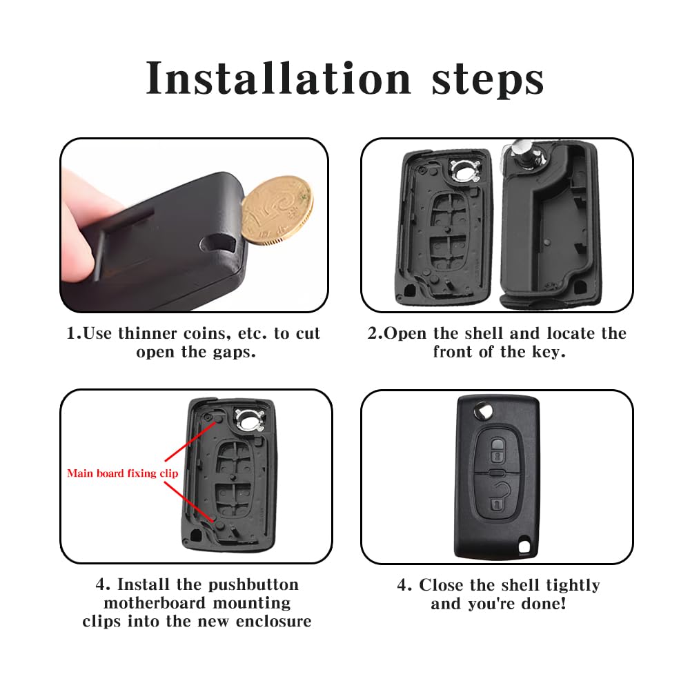 JONGO® Guscio Chiave 3 Pulsanti con Lama CE0523 Compatibile Peugeot 107, 207CC, 307, 308, 407, 5008, 607, 807, Partner, Expert | Cover Telecomando Ricambio Auto