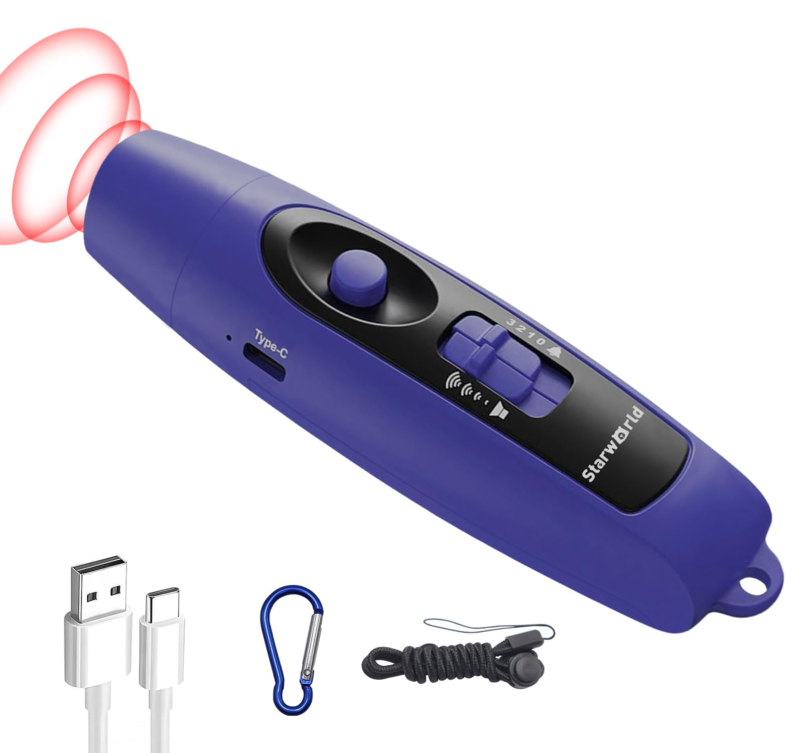 StarWorld Rechargeable Bear Horn - 120dB Electronic Air Horn for Bears with 4 Volume Levels & 3 Tones, Audible 0.5 Miles, LED Safety Light for Hiking, Camping, Wildlife Defense (Blue)