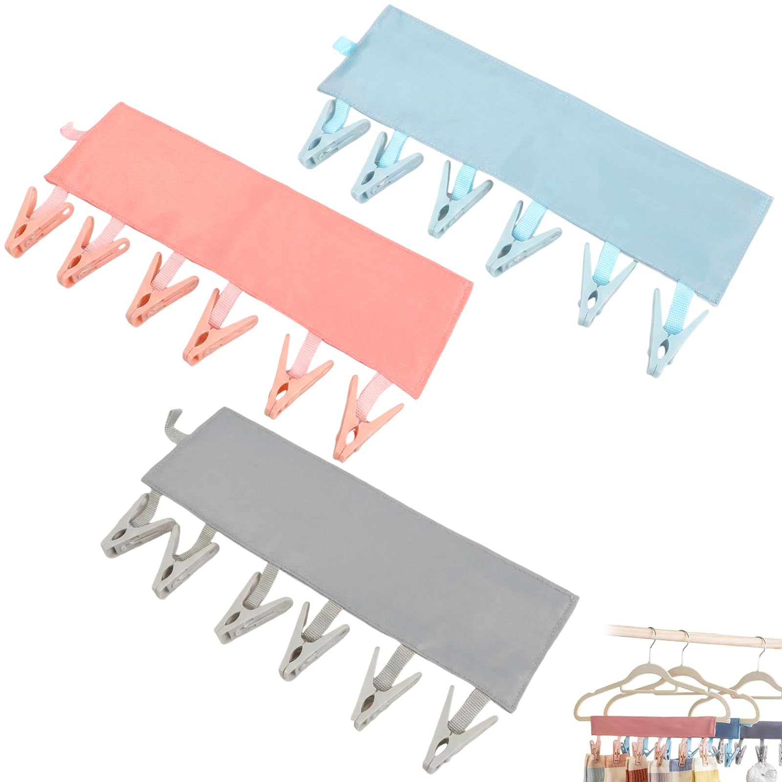 MINGBOLIN 3-Pack Sock Peg Hanger for Heated Clothes Dryer/Airer, Collapsible Fabric Sock Hanger with Hooks, Sock Hangers for Drying, Durable Clips for Socks & Laundry, Home & Travel Use