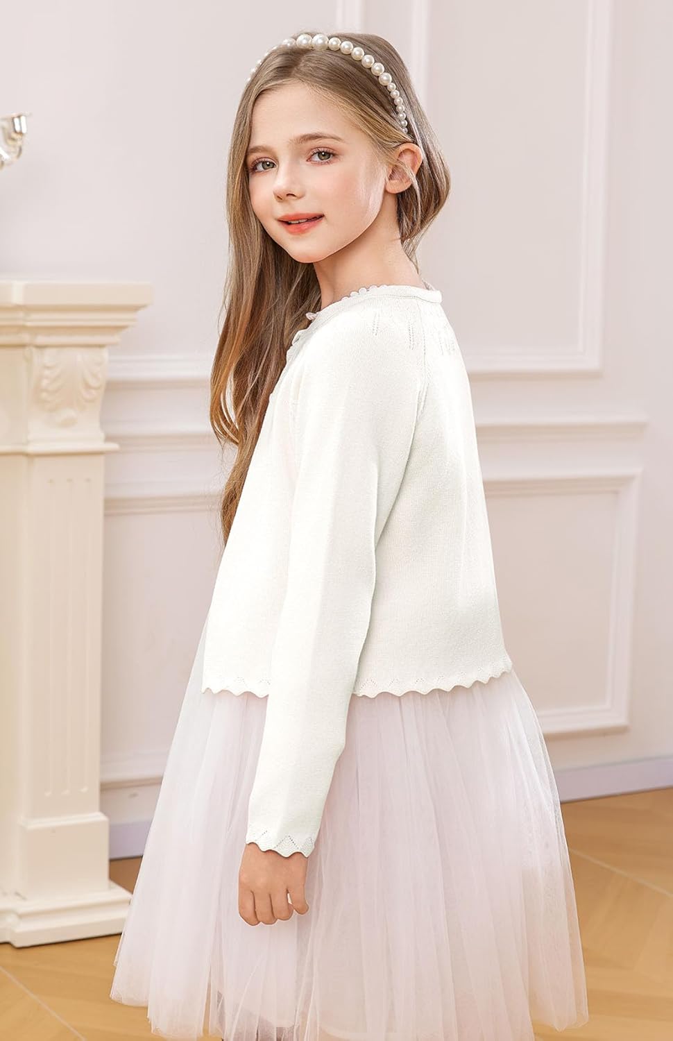 Girls Long Sleeve Knitted Bolero Cardigan Cropped Button Closure Kids Shrug Sweater 1-10 Years - Image 4