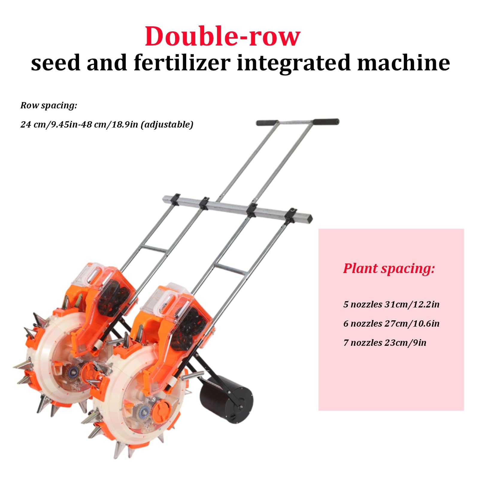 Seminatrice a Rullo Manuale, seminatrice per orto con Ruota di pressatura, spaziatura Regolabile per Semina e concimazione, per Giardino e Fattoria(7 nozzles)