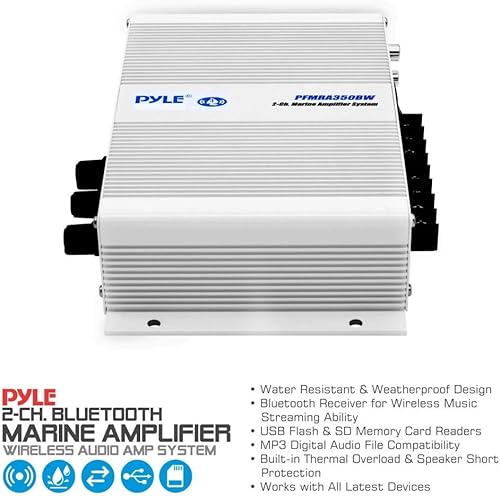 Miniatura 5 de Pyle Home Marine Amplificador de coche  2 canales puente compacto 200 vatios RMS 4 OHM rango completo monobloque estéreo e impermeable  Receptor
