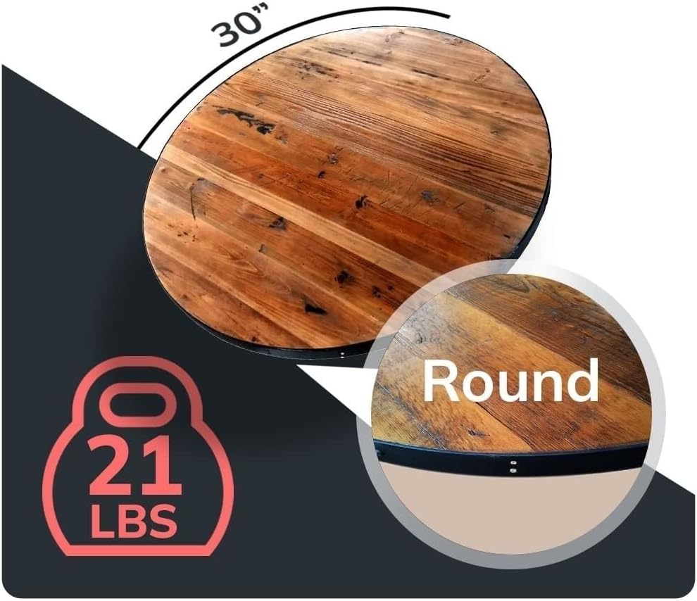 Rustic reclaimed wood piece, perfect for signs, kitchen and coffee tabletops, reclaimed wood tabletop with metal edge Suitable for kitchens and restaurants(30" Round)
