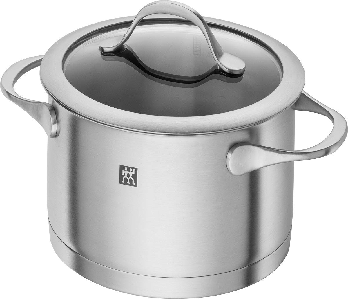 ZWILLING Essence set de casseroles, batterie de cuisine inox 5 pièces avec couvercles en verre, compatible induction, non revêtue, acier inoxydable, argent