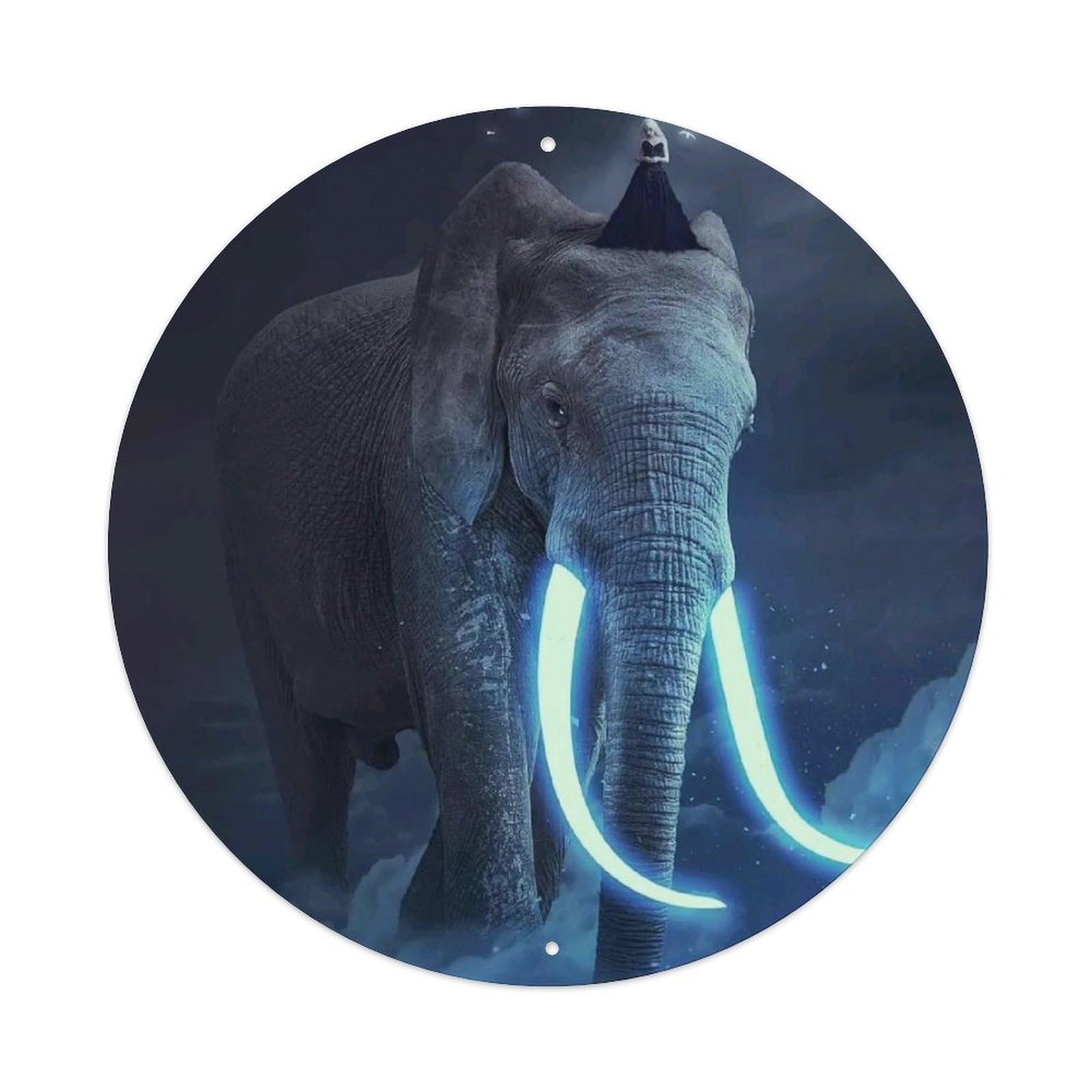 Animal Artwork Giant Elephant And Little Girl Vintage Metal Tin Sign Plaque Wall Decor for Cafe, Club Bar, Office, Garden Metal Poster 8x8Inch
