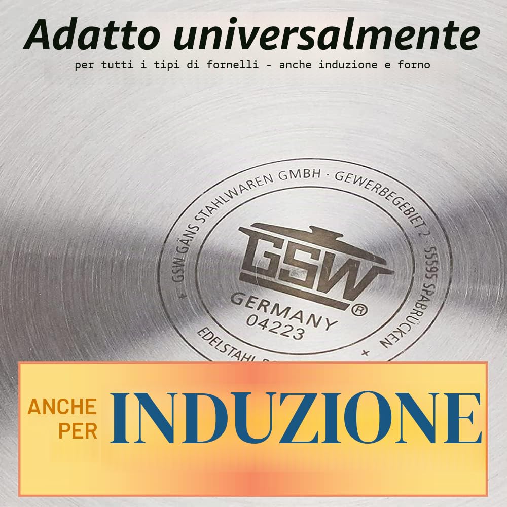 GSW 643474 pentola jumbo professionale con coperchio in vetro 30x28 cm/ca. 20,0 litri, acciaio inossidabile, argento, 30 cm
