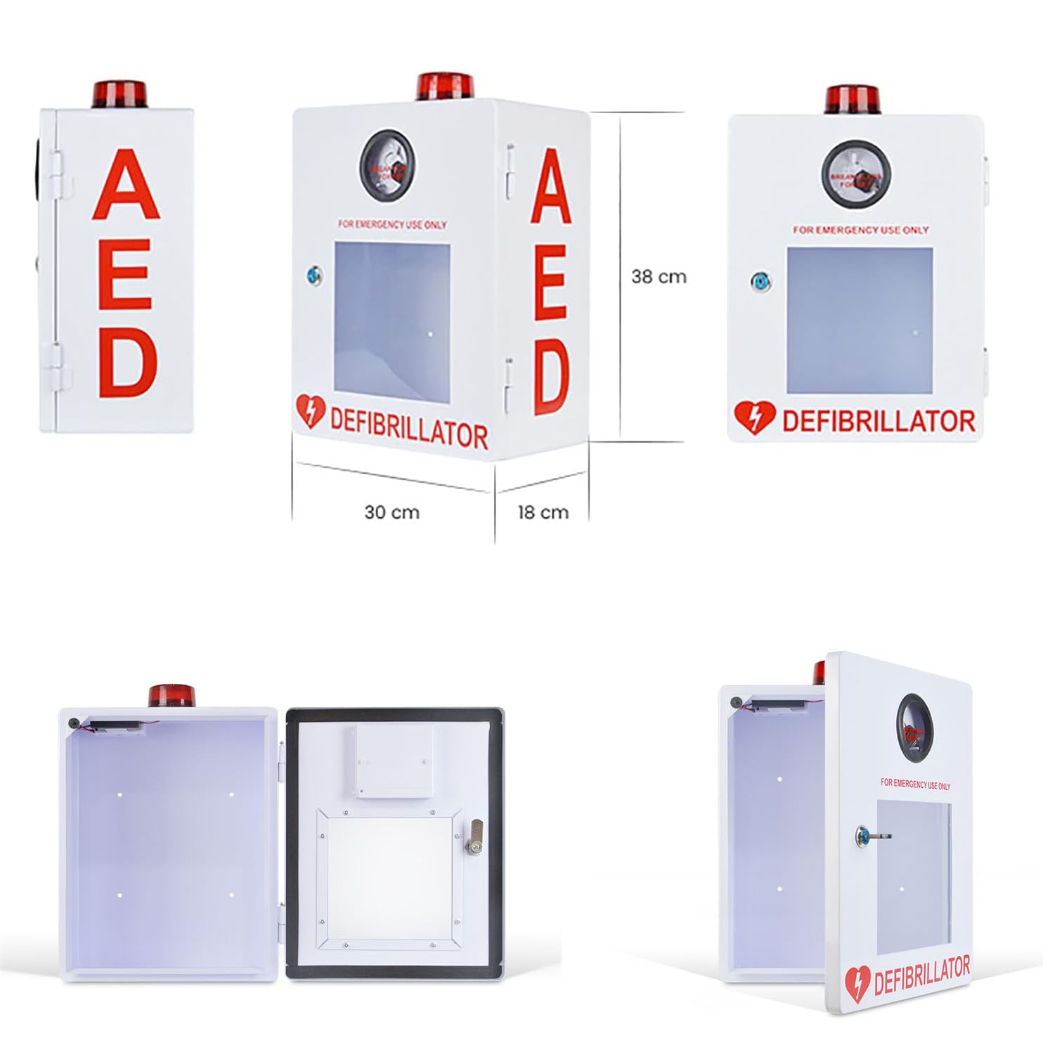 Armoire Murale Pour Défibrillateur AED Avec Alarme, Coffre-fort Mural Pour AED Avec Clé, Armoire Premiers Secours Pour Rangement D'AED, Adaptée À Tous Les AED, Pour Les Bureaux, Les Maisons Retraite