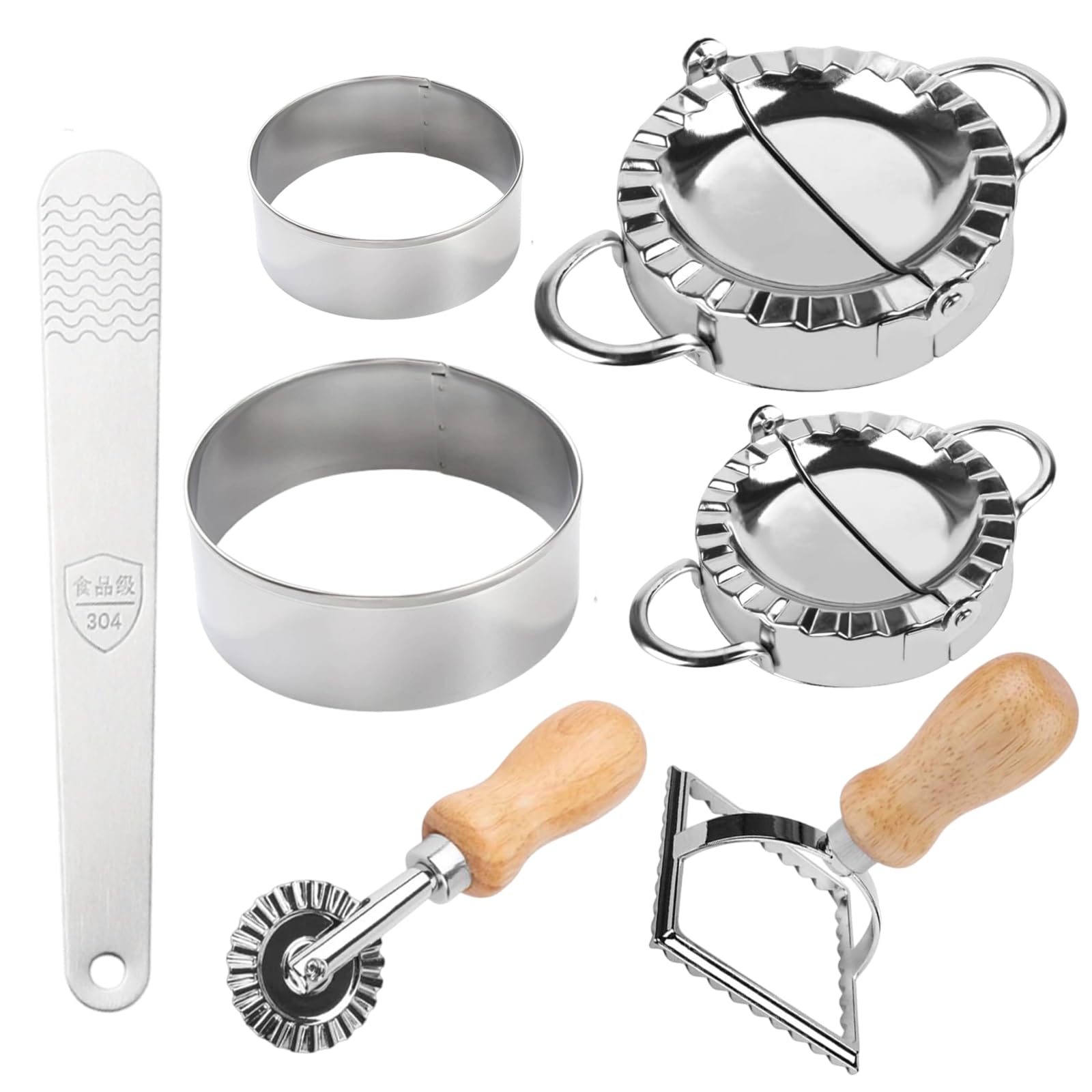 7 PCS Dumpling and Ravioli Cutters Kit for Home Cooking,Dumpling Maker Machine, Ravioli Mould Set with Samosa Maker and Pasta Cutter, Includes 9.5 CM and 7.5 CM Round Cutters