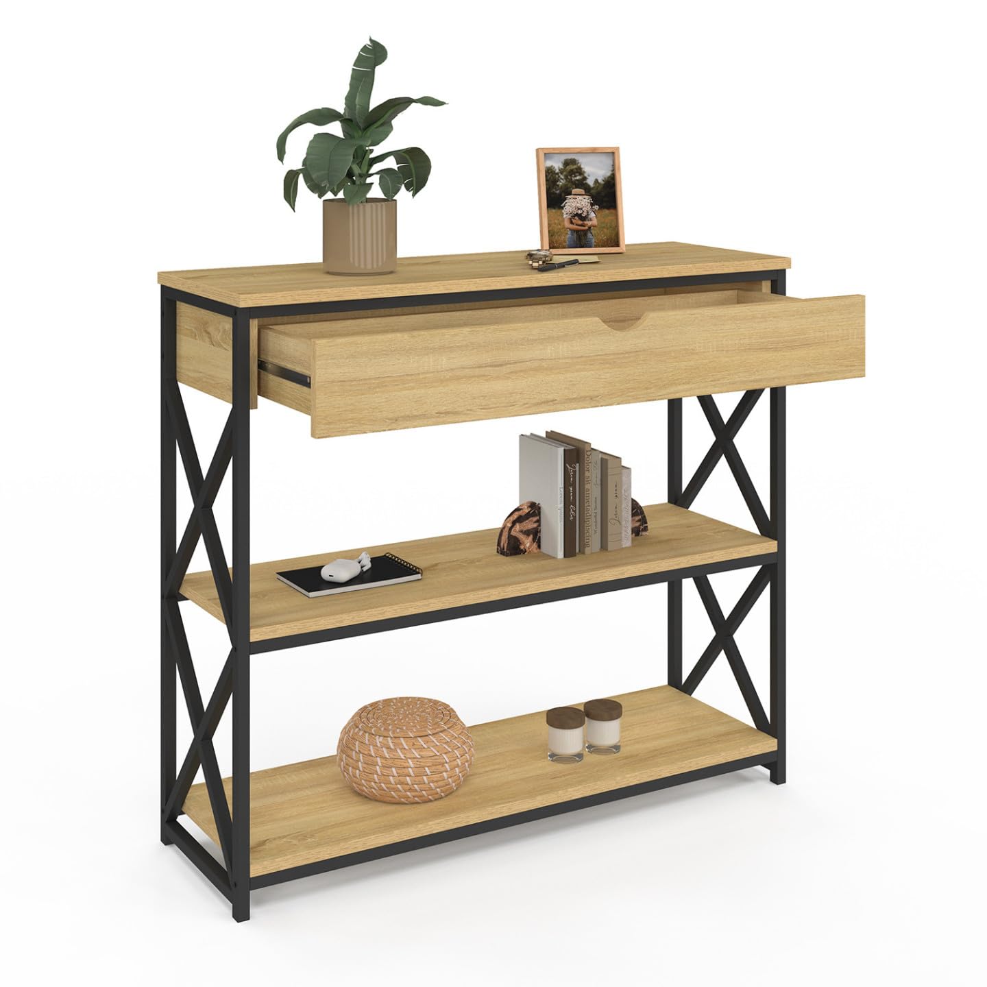 IDMarket - Console 1 tiroir Wayne 2 étagères Design Industriel