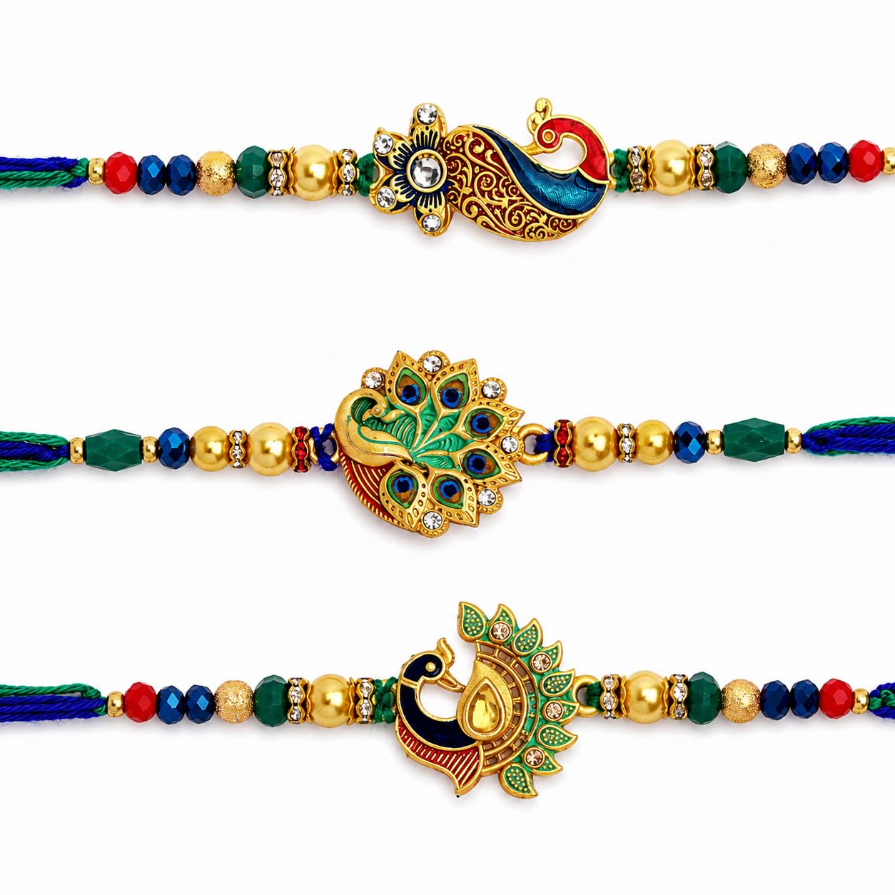 Set of 3 Ganesha &amp; Rudraksha Rakhi for Brother Rakhee for Brothers | Raksha Bandhan Om Rakhi for Brother Rakhi Set with Greeting Card &amp; Roli