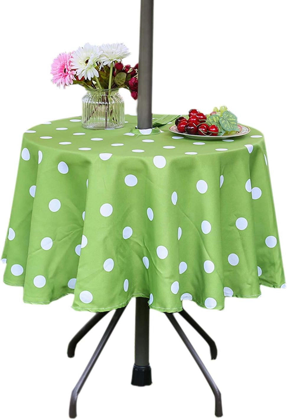 SquarePie Outdoor 60'' Round Fitted Tablecloth Zippered Table Cloth Waterproof Spring Summer Table Cover with Umbrella Hole for Parties BBQs Host Backyard , Green Dot : Home & Kitchen