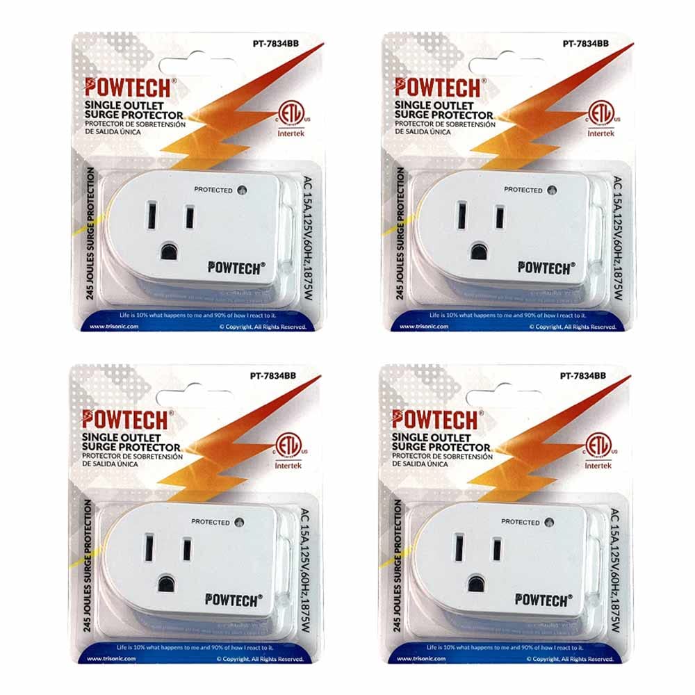 Adaptador De Pared Trisonic Con 1 Salida Y Protector Contra Sobretensiones - Blanco, 15A, 110V