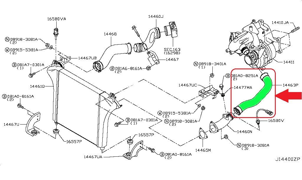 Compatible/repuesto para manguera de intercooler Turbo Nissan NT 500 ZD30DDTI 14463-LC50A 14463LC50A