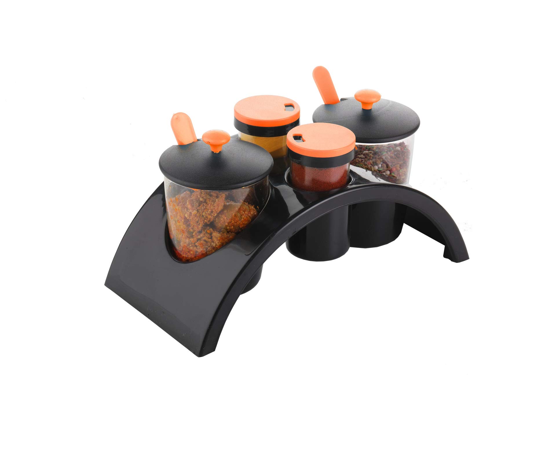 VR Smart Plastic Spice & Pickle Jar Container Set, 5-Piece, Black & Orange
