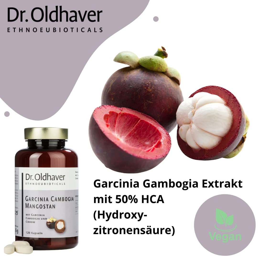 Dr. Oldhaver Garcinia Cambogia Mangostan Extrakt (120 Presslinge) - Hydroxy Zitronensäure (HCA) - Hochdosiert | mit Chrom für Stoffwechsel und Blutzuckerspiegel