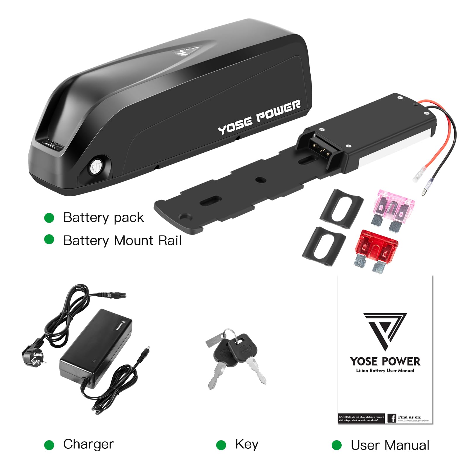 YOSE POWER Hailong - Batteria per bicicletta elettrica, 36 V, 18 Ah, 250 W/350 W/500 W/1000 W per Mifa Vaun Ebike