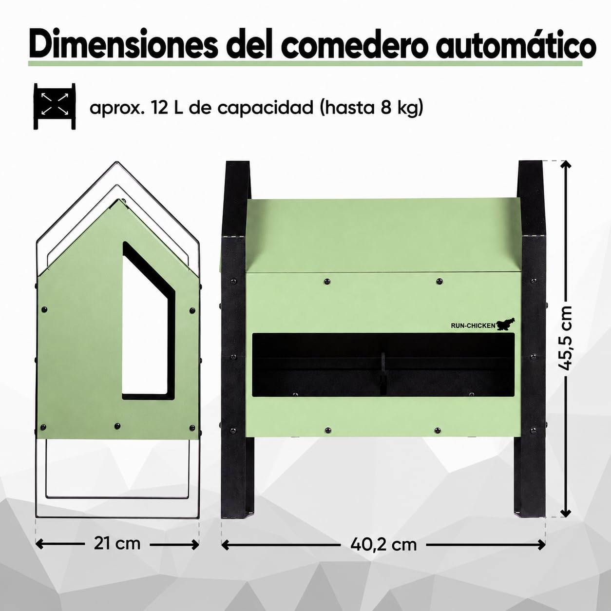 RUN-CHICKEN GO Feeder Mint - Comedero automático para pollos con control por aplicación, capacidad de alimentación de 12 L, aluminio, batería USB-C, temporizador, GPS y modo manual, para hasta 6