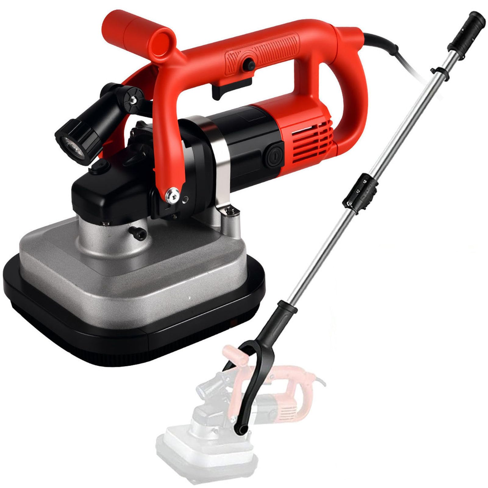 Lijadora Pared y Techo con Varilla Extensible de Acero Inoxidable y Luz LED,3600W Lijadora Suelo Parquet,6 Velocidades 600~3000rpm,4 Discos de Molienda con Rotación Doble Sentido
