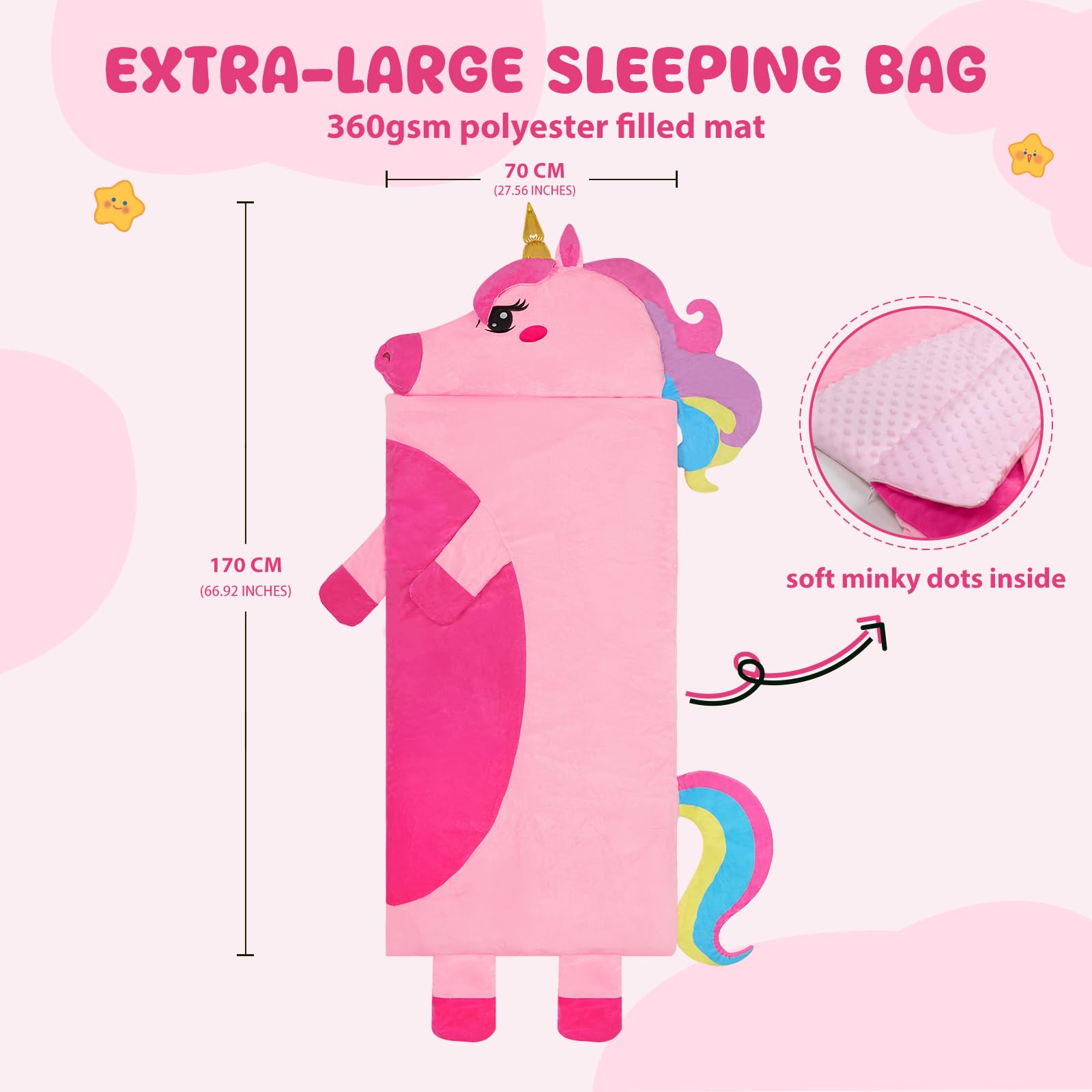 Decalsweet Schlafsack Kinder Doppelter Reißverschluss Warm, 170×70cm