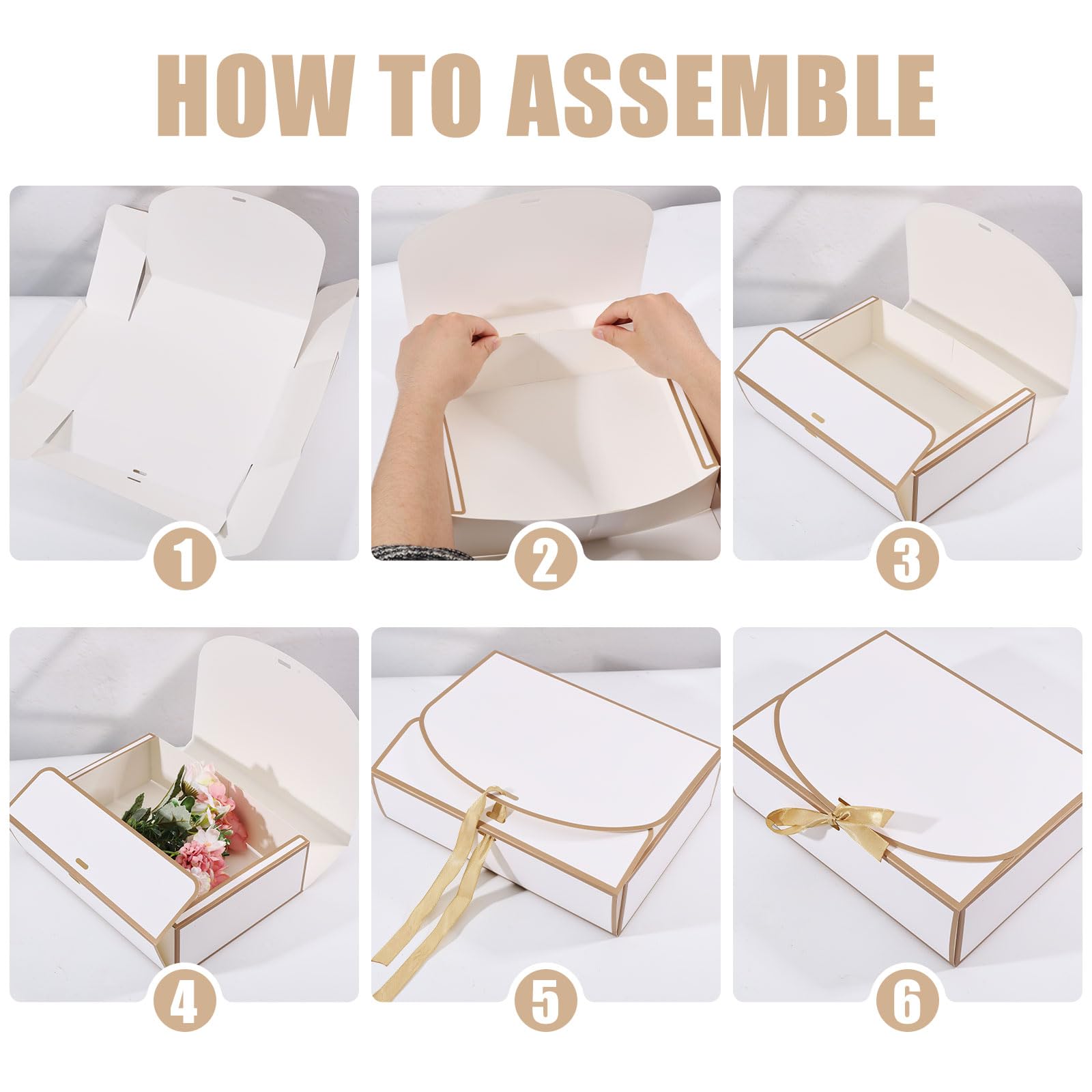 GLOBLELAND Lot de 12 boîtes cadeaux pliables pour demoiselle d'honneur avec rubans - 27,9 x 26,9 cm - Blanches - Pour emballage de mariage, fête des mères, anniversaire de mariage
