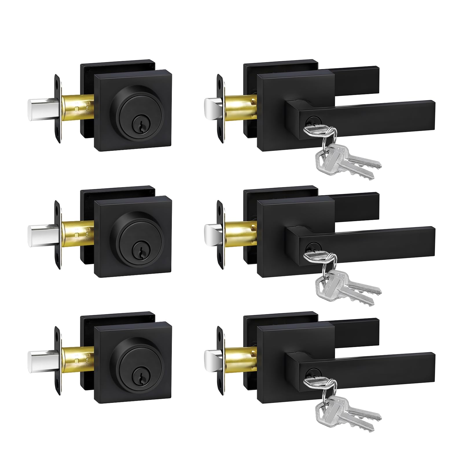 Photo 1 of Camtek Exterior Door Lock Set with Deadbolt, Door Locks for Front Door with Single Cylinder Deadbolt Lock, Matte Black Door Handle with Lock and Key for Front Door, 3 Pack (All Same Keyed Alike)