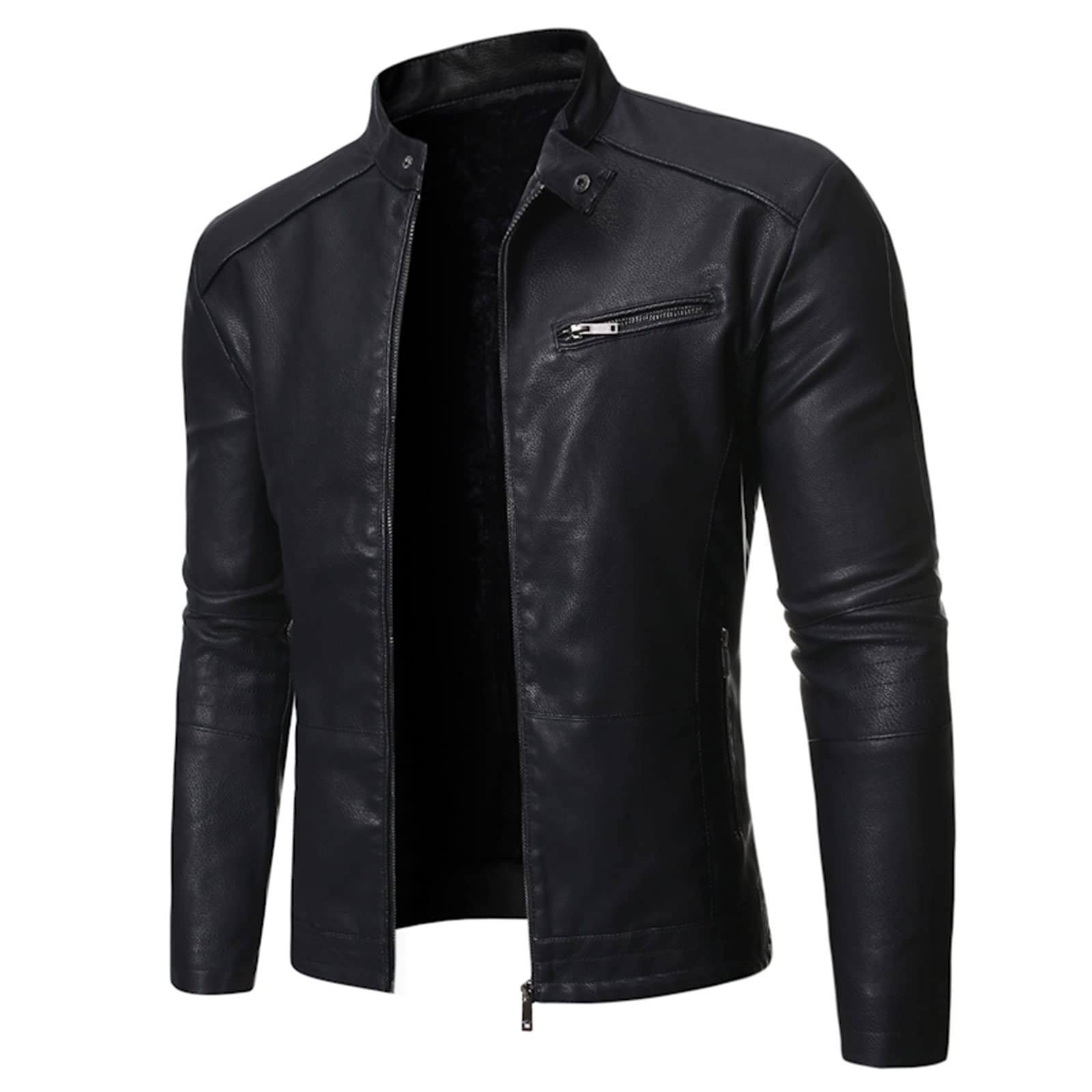 Chaqueta de Cuero de Motociclista para Hombre Chaqueta de Cuero de Cuello Alto marrón Envejecida Vintage Chaqueta de Cuero de Manga Larga Ajustada
