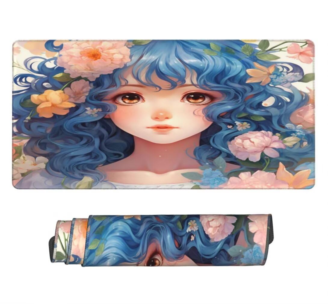 Tappetino Mouse XXL 1000x500mm Principessa Grande Mouse Pad, Tappetino Scrivania con Bordi Cuciti, Grande Mousepad Gaming con Base Antiscivolo per Giocatori, Ufficio e Casa (Floreale) -MP1534