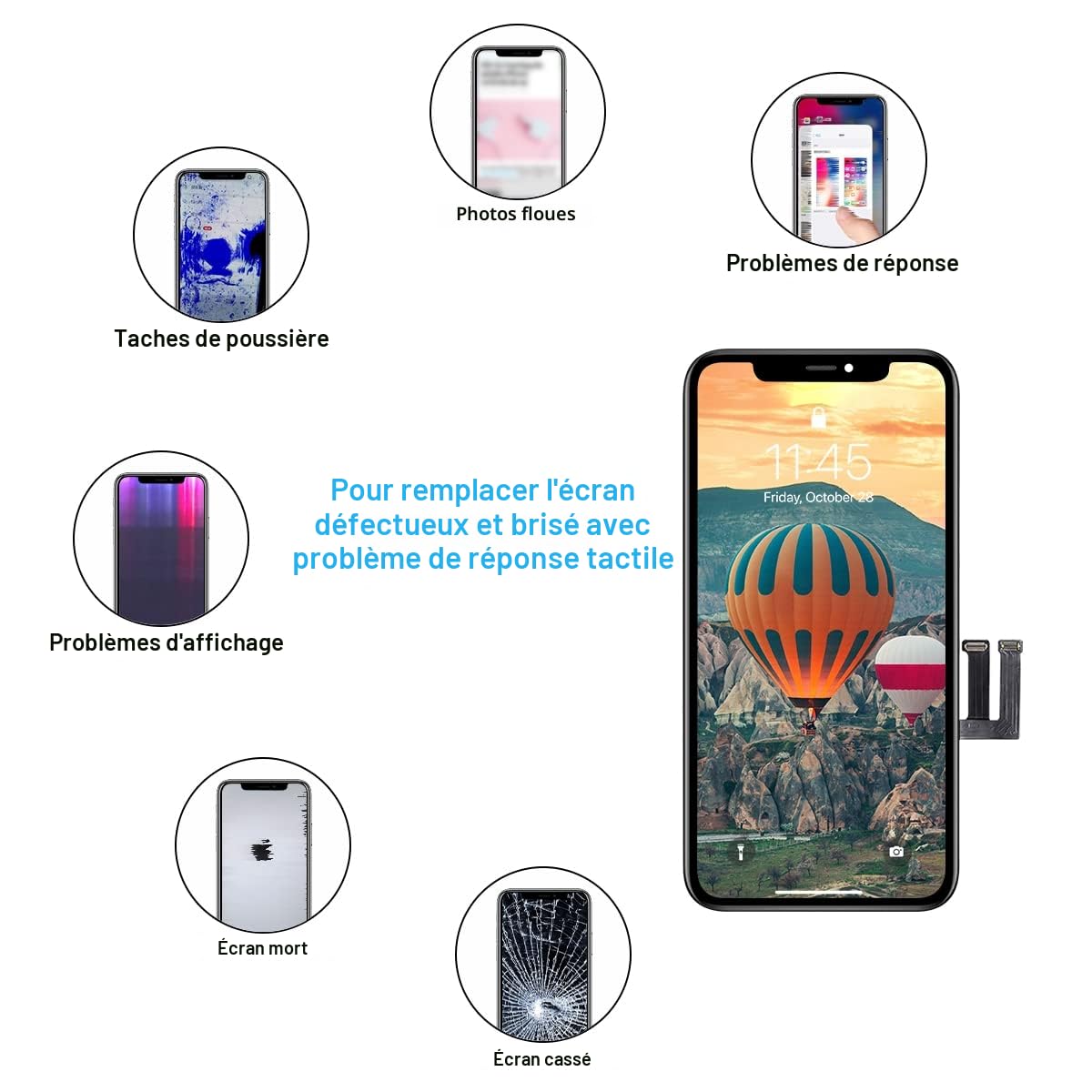 Dinow Écran Tactile de Rechange pour iPhone 11 d'écran LCD 6,1"(Noir) iphone 11 Ecran Tactile Digitizer Assembly +Kit De Réparation Complet Modèle: A2111, A2223, A2221