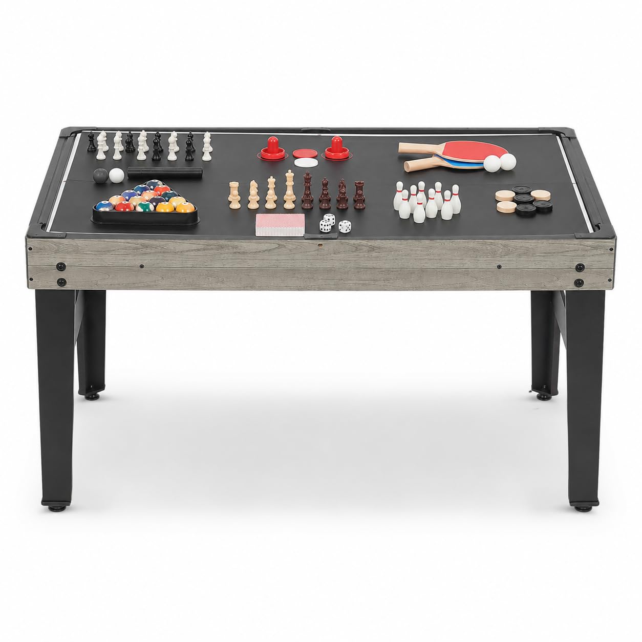 Tavolo multifunzione 10 in 1 con biliardo, biliardo e ping pong | Con 10 giochi e piastre impilabili per serate in famiglia, sala giochi e bambini dai 6 anni in su