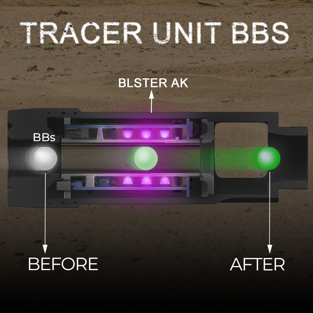 ACETECH Blaster AK Traceur Compatible avec Filetage négatif 14 mm CCW, inclut Un Adaptateur de M14- à M11+, Effets Lumineux LED RGB, Compatible avec Billes BB Vertes et Billes en Gel.