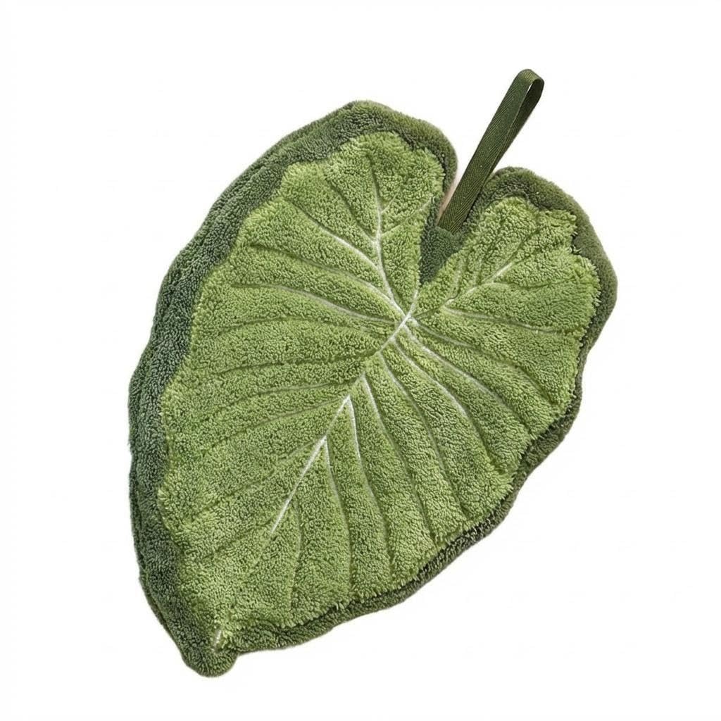 Zqidda Alocasia Leaf Green Monstera Hand Towels, Quick Dry Microfiber Dish Cloth With Hanging Loop, Decorative Leaf Towel For Kitchen & Bathroom, Soft Absorbent Lint-Free Fingertip Cleaning Towel-（Alocasia Leaf）
