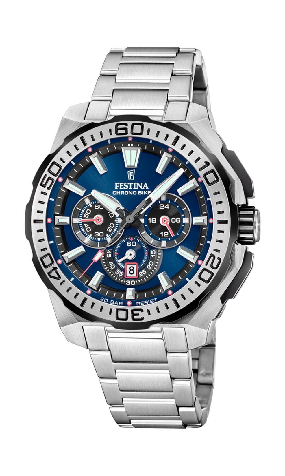 Festina Orologio Uomo Analogico - Acciaio Inox 316L Blu - Movimento al Quarzo - Cronografo - Calendario - Vetro Minerale Alta Resistenza - Impermeabile 20 ATM - F20729/1 Chrono Bike
