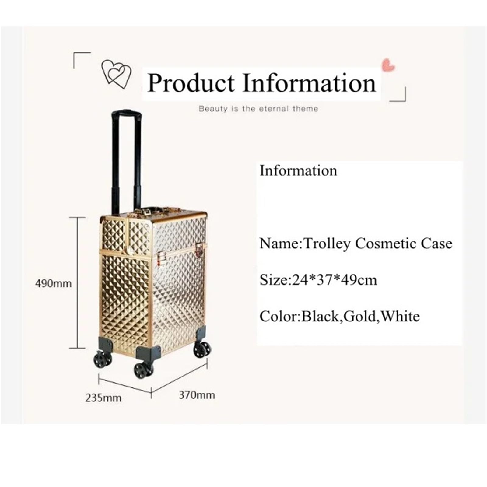 Neceser con Ruedas Maletín Organizador de Viaje con Ruedas, Neceser Maquillaje y peluquería, Estuche cosméticos for salón Belleza(White)
