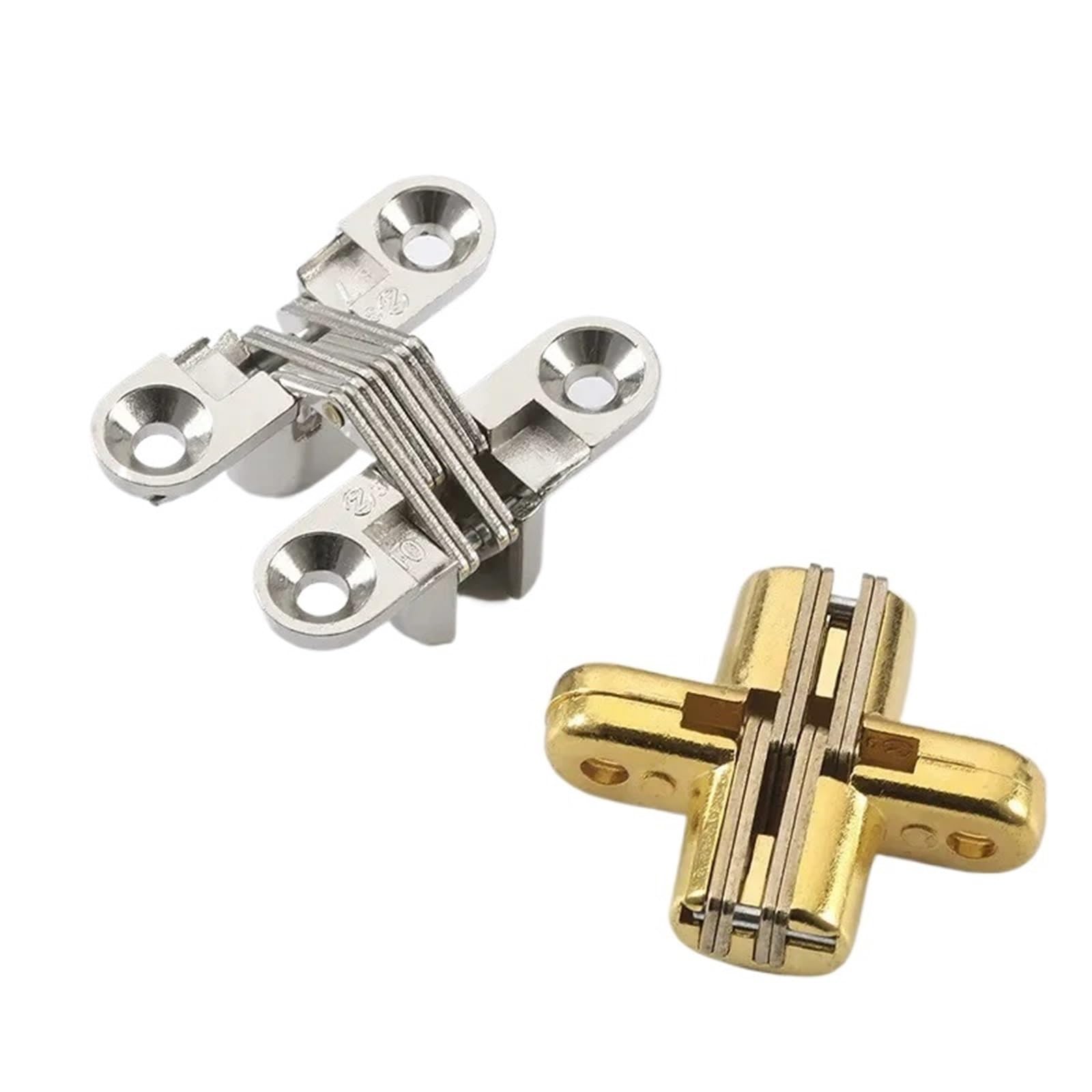 4Pcs Hidden Hinges Concealed Cross Door Hinge(Gold Color)