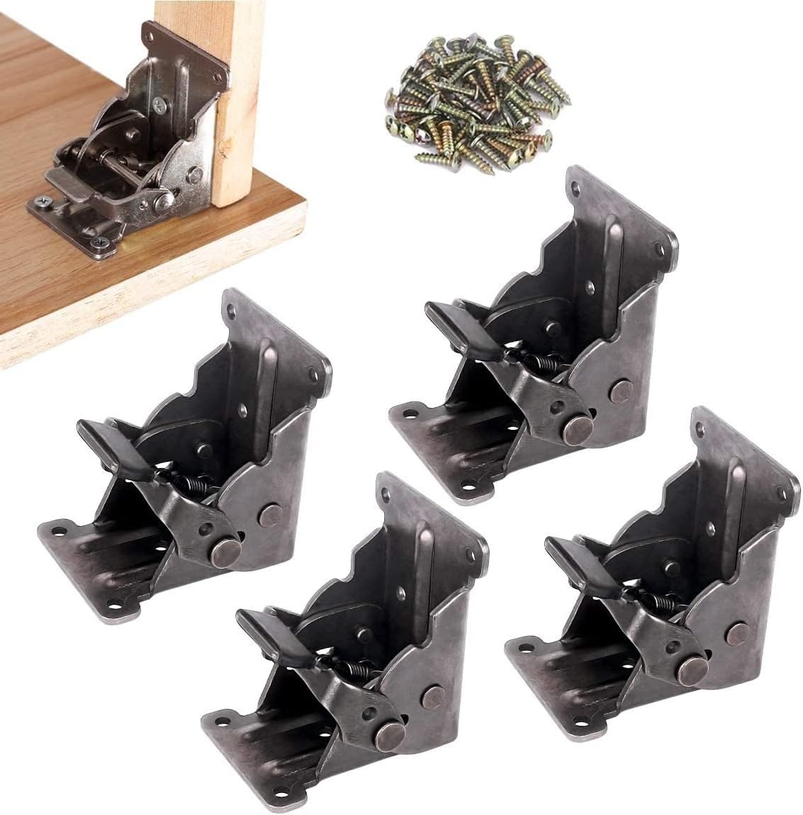 Wawasia 4 Pack Table Leg Folding Brackets, Foldable Hinge Hardware, Lock Extension Support Bracket, Self Lock Hinges with Screws