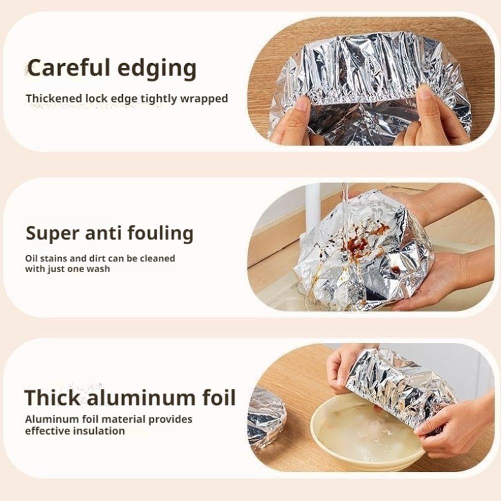 20Pcs Reusable Elastic Aluminum Foil Food Covers, Kitchen Fresh-Keeping Insulation Film, for Bowls, Plates, Fruits & Leftovers, Takeout, Home, Picnics Food (20pcs)