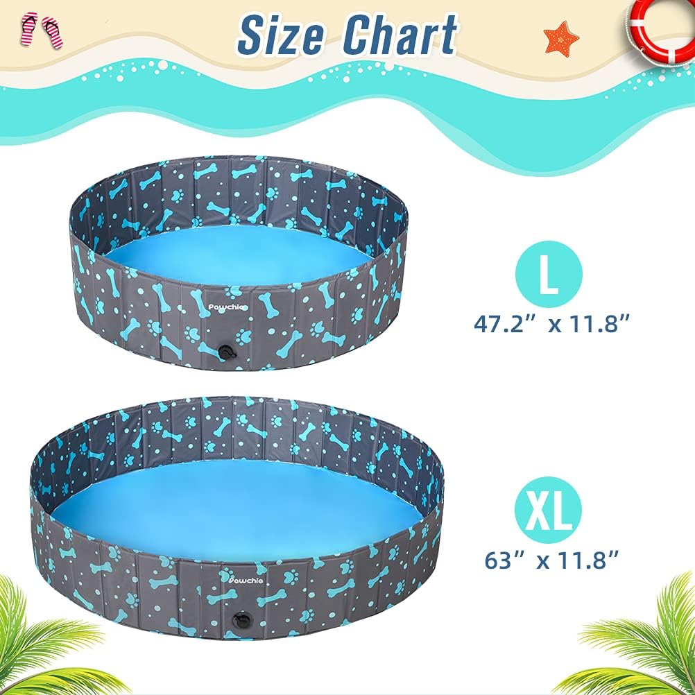 PAWCHIE Foldable Dog Swimming Pool - Portable Collapsible PVC Pet Bathing Tub for Large Dogs Cats Kids
