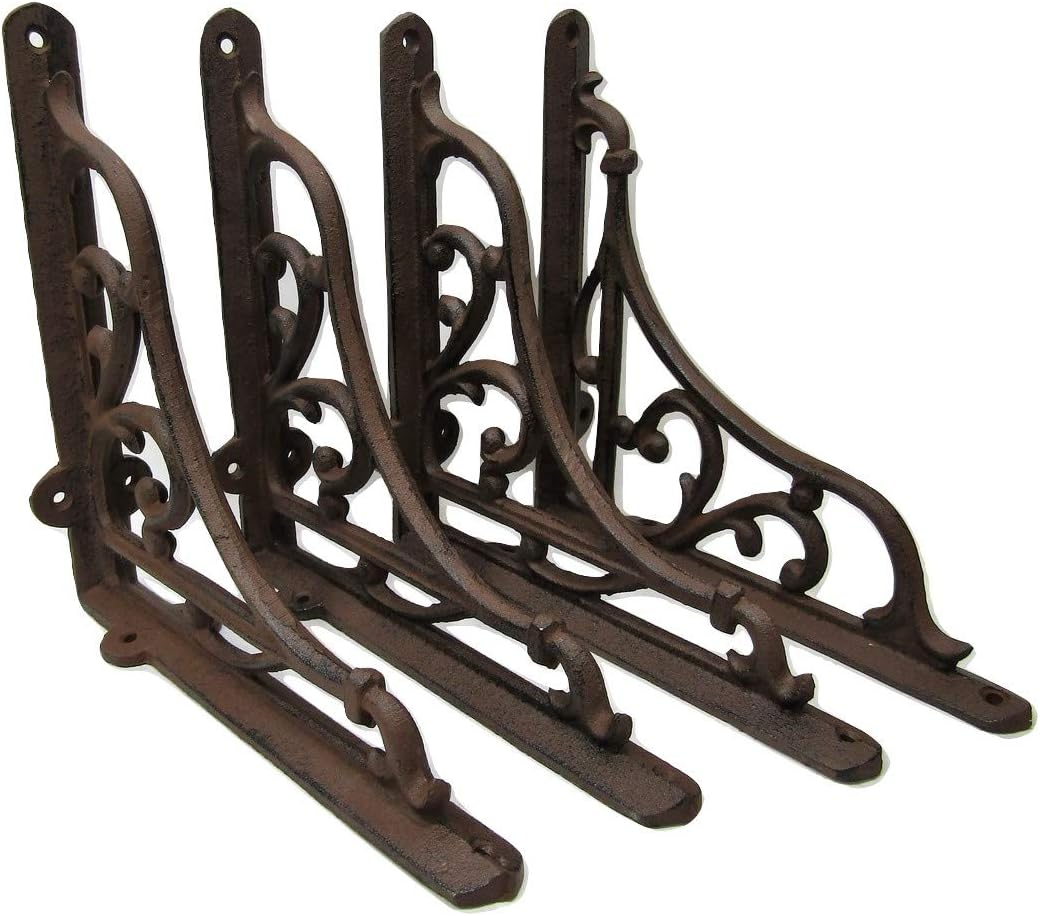 Cast Iron Shelf Brackets Braces 9 x 9 Inch Rustic Antique Style Set of 4