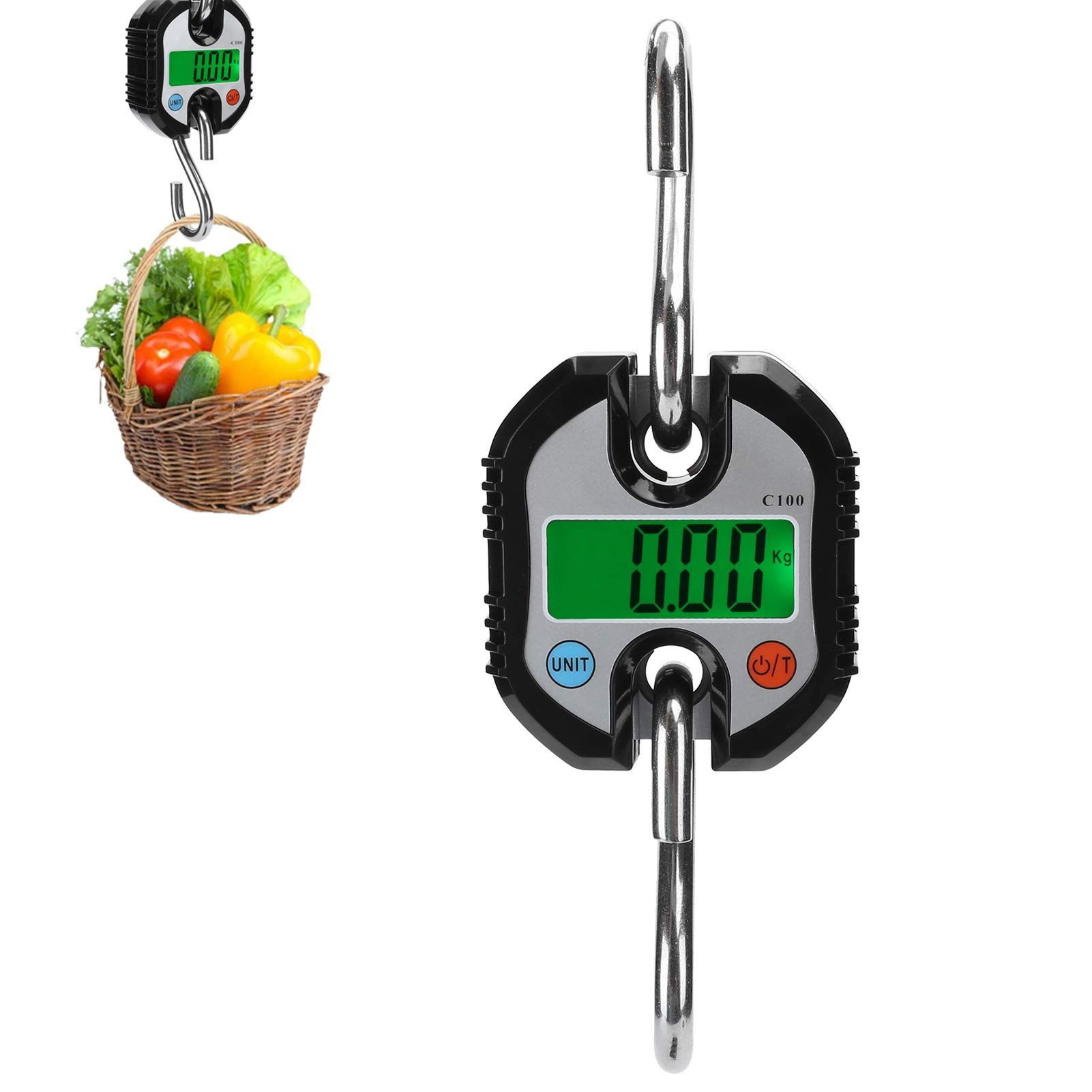 Báscula de grúa digital de 150 kg, peso de gancho colgante electrónico LCD, báscula industrial resistente para equipaje, pesca, acero inoxidable, ABS, negro, 230 mm