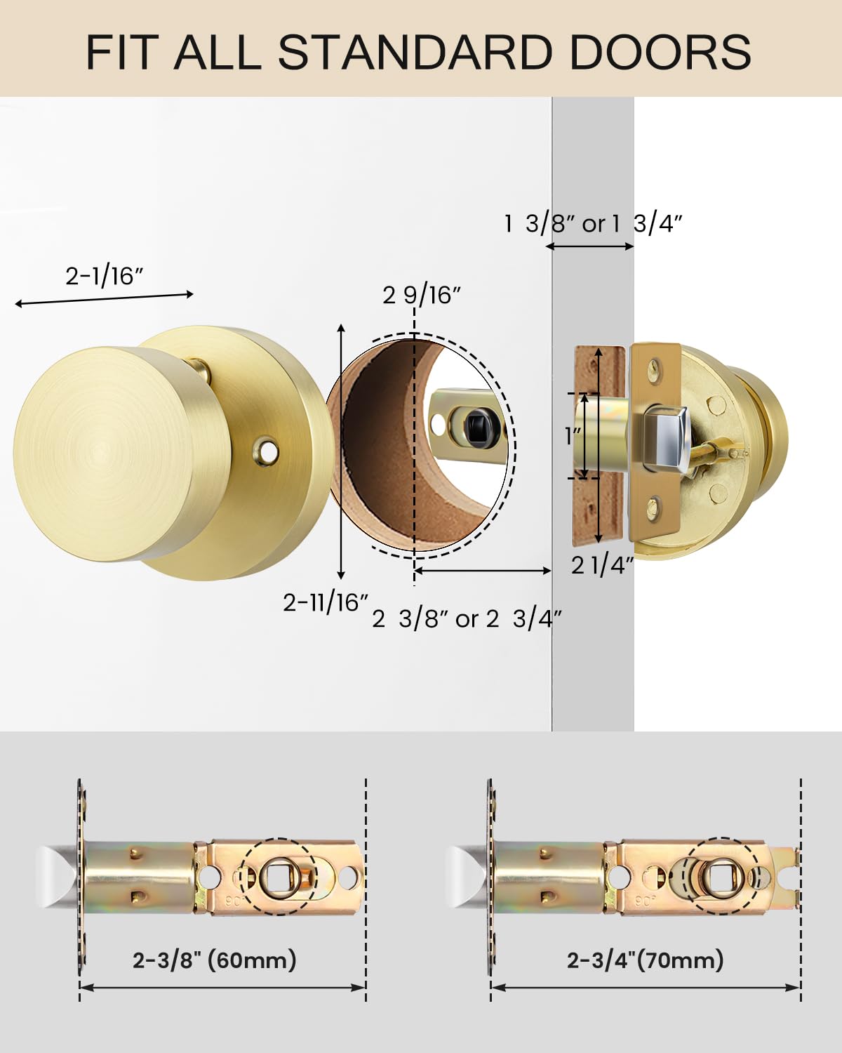 Haidms Brushed Gold Door Knobs - 6 Pack -6